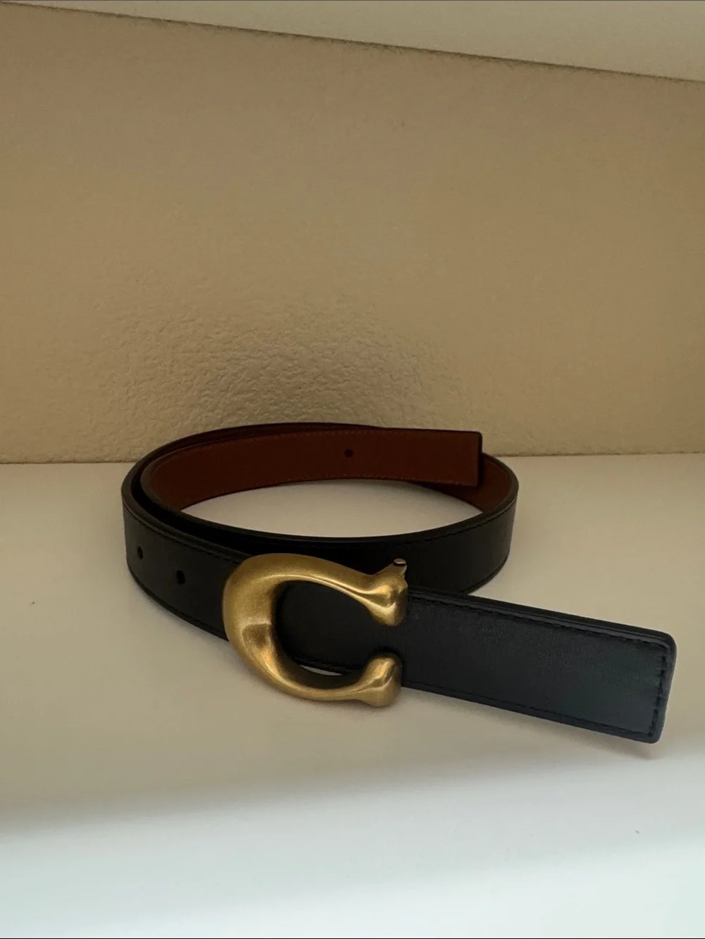 Coach Black Leather Belt with Signature Gold C Buckle